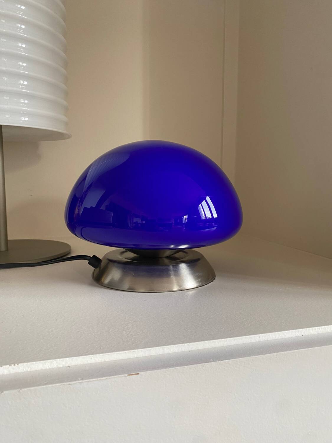 Vintage mushroom lamp globe blue glass 70s style