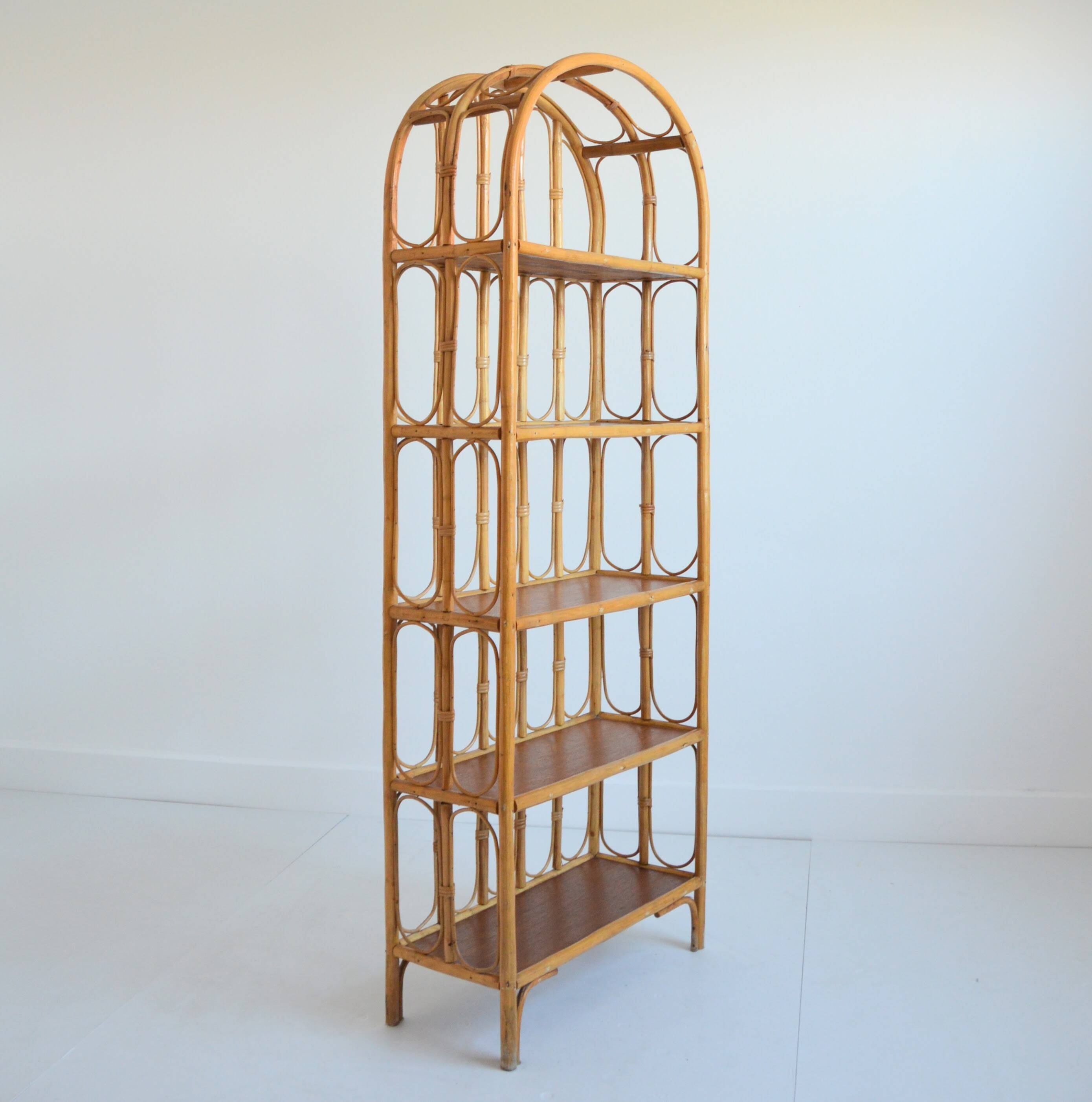 Library / Free-standing shelf in bamboo and rattan 1960s