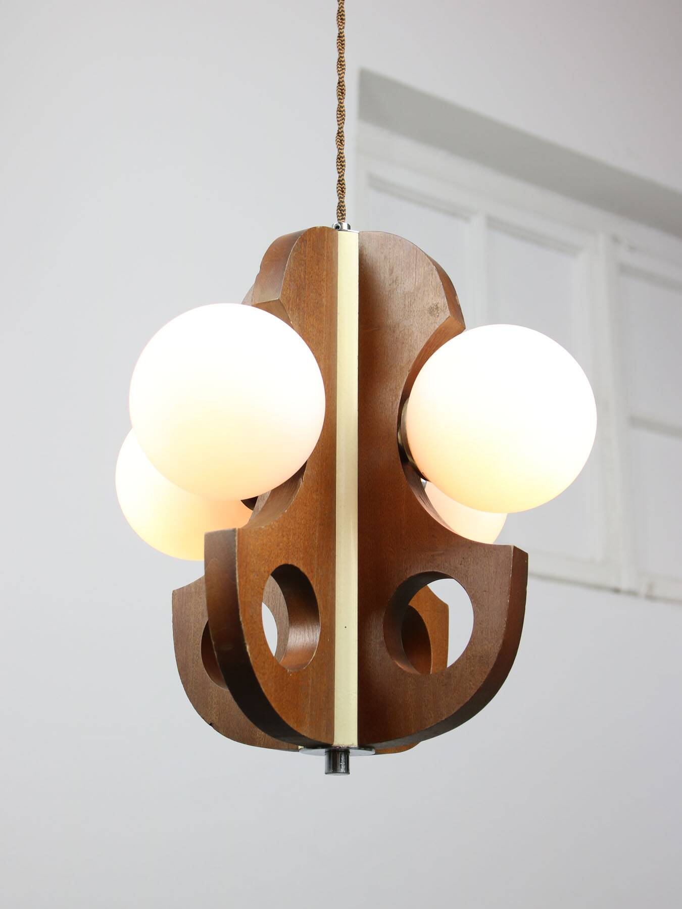 Mid-Century Scandinavian Chrome & Opaline Chandelier, 1960s