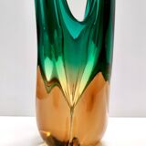 Green and Amber Murano Glass Centerpiece Vase, Italy