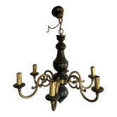 Suspension bois et laiton, noir et or, vintage, années 60.