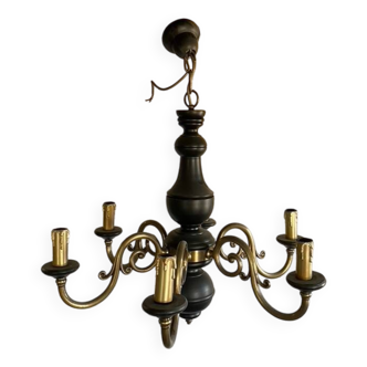 Suspension bois et laiton, noir et or, vintage, années 60.