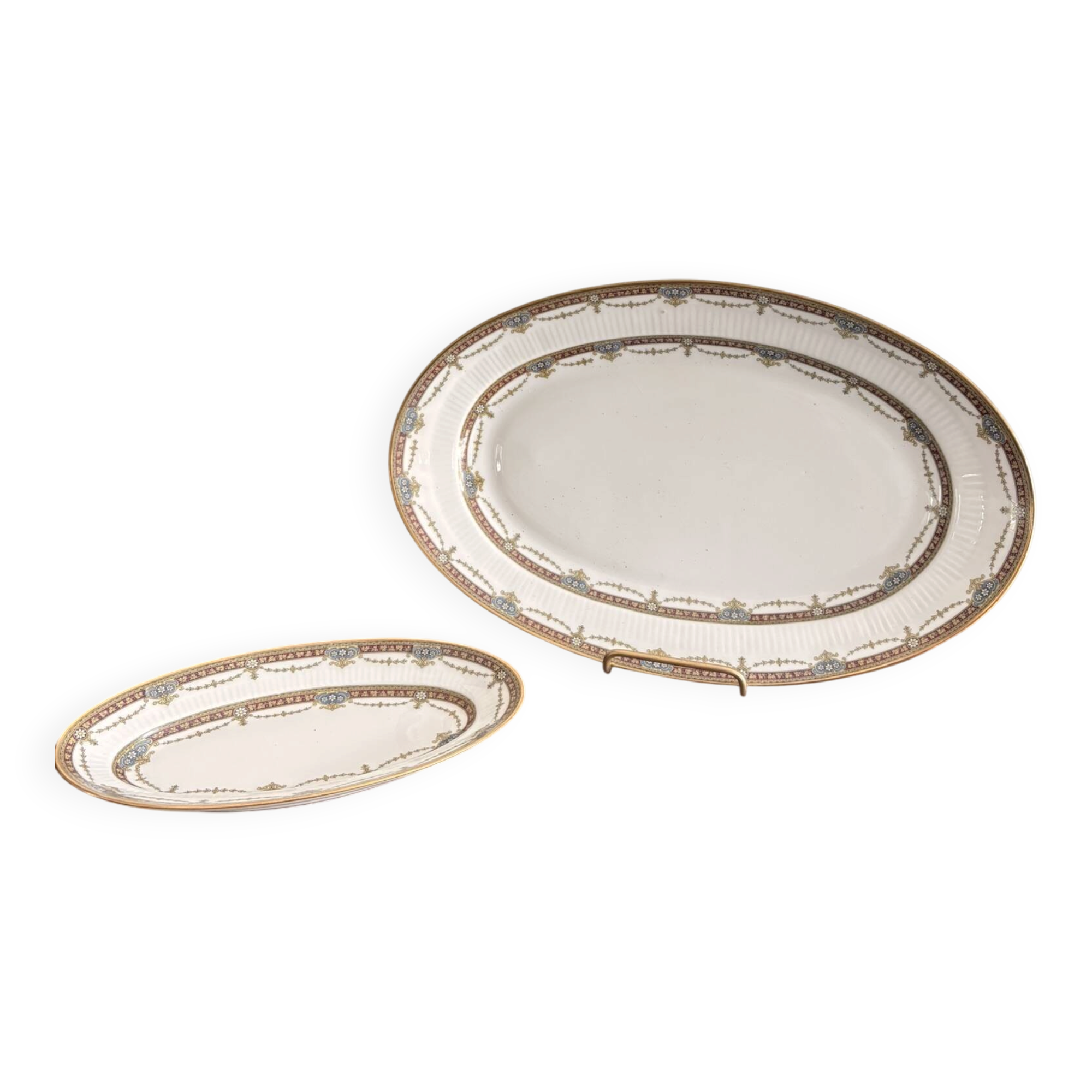 Lot 2 Plat Ovale Porcelaine Limoges Harreau Bord Godronné Style Néo Classiq