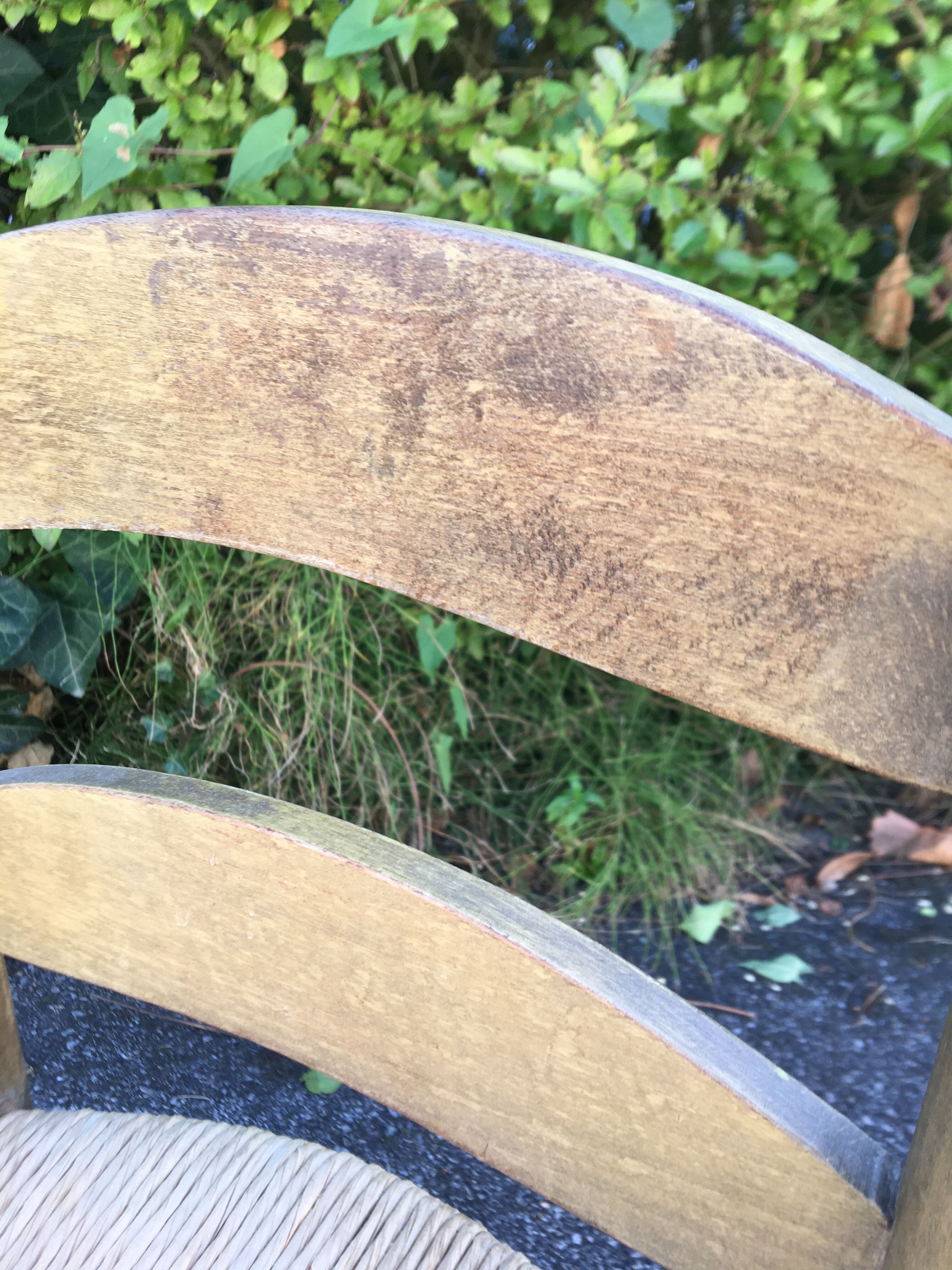 Low wooden chair and straw 50s