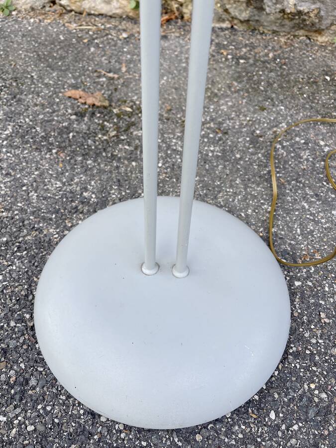 Tubular floor lamp in blue-grey metal and brass, 1930