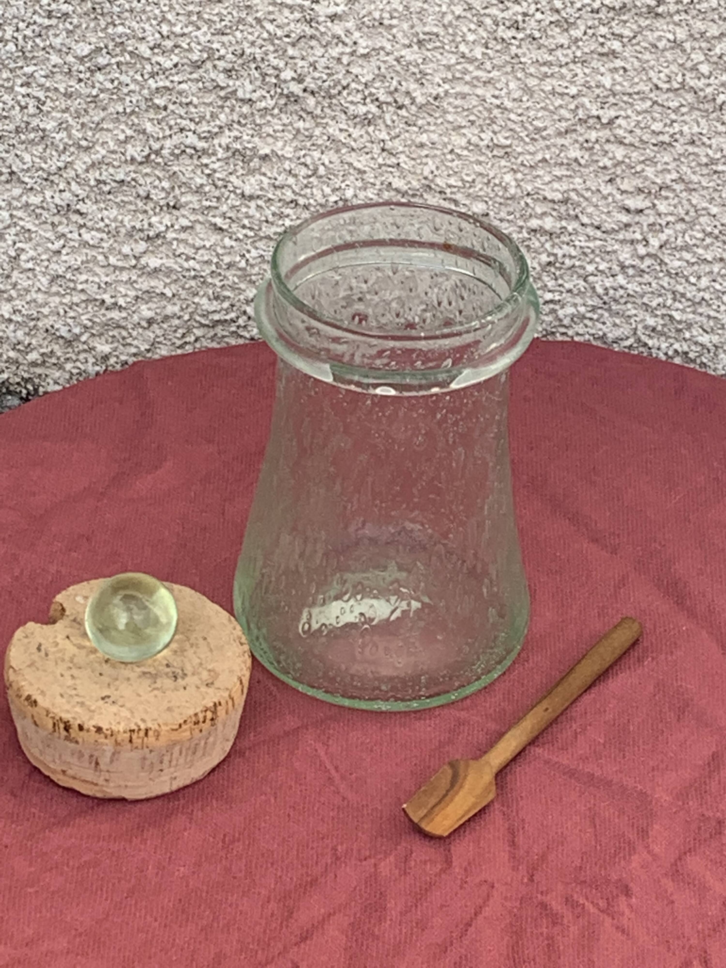 Olive or pickle jar in Biot bubble glass, hand-blown