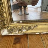 Miroir ancien en bois doré et glace au mercure XIXème, trumeau de cheminée vintage