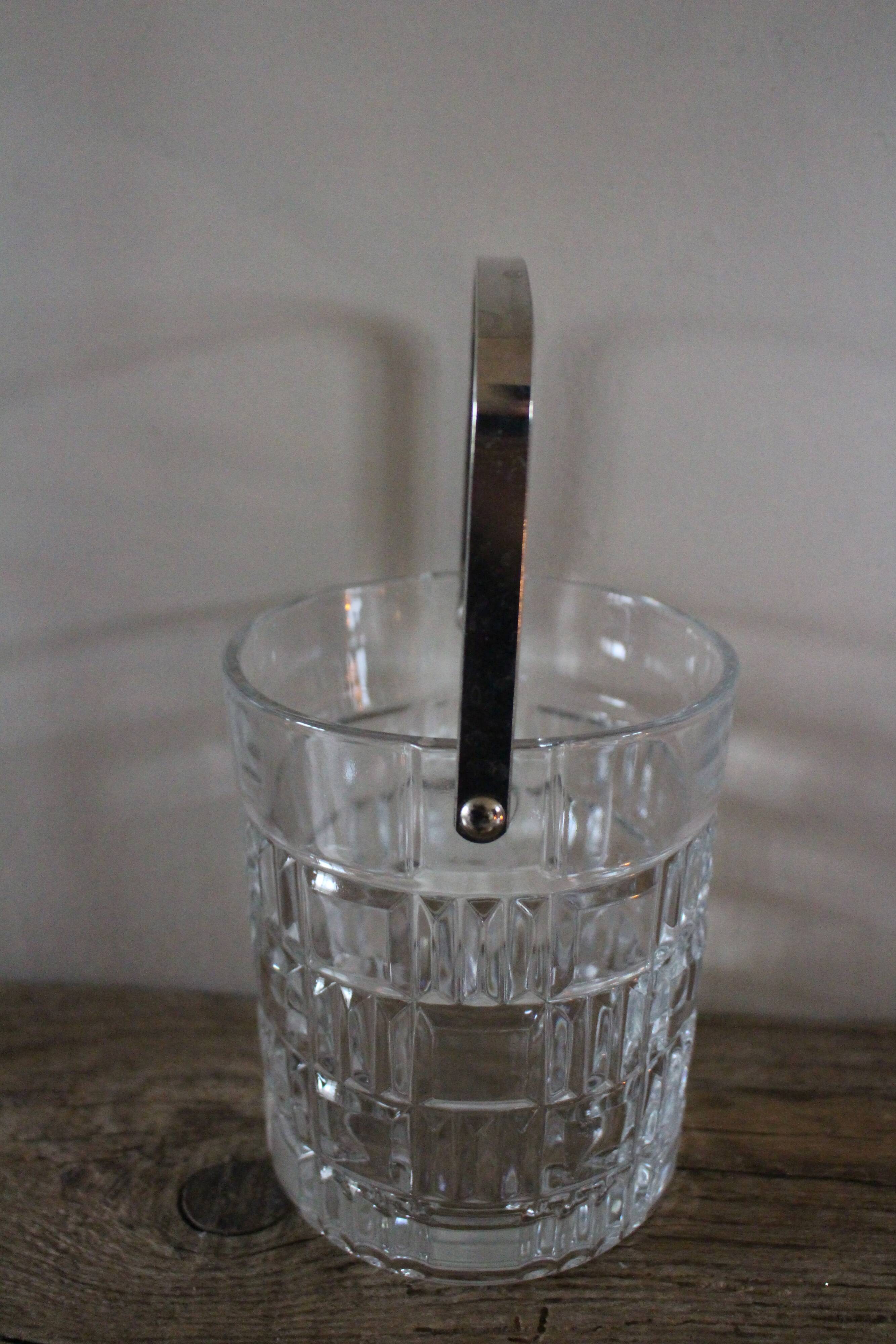 Vintage glass ice bucket with metal handle