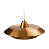 Copper coloured "flying saucer" aluminium pendant light. Sweden 1960s