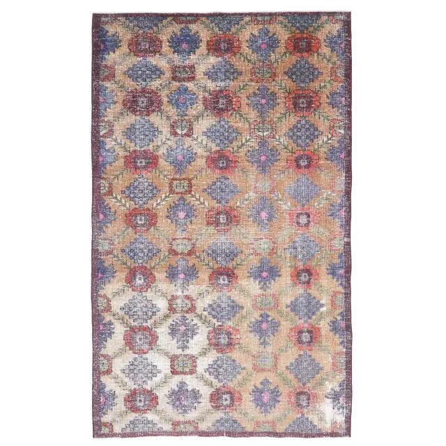 Tapis vintage turc Oushak fait main en laine et coton marron