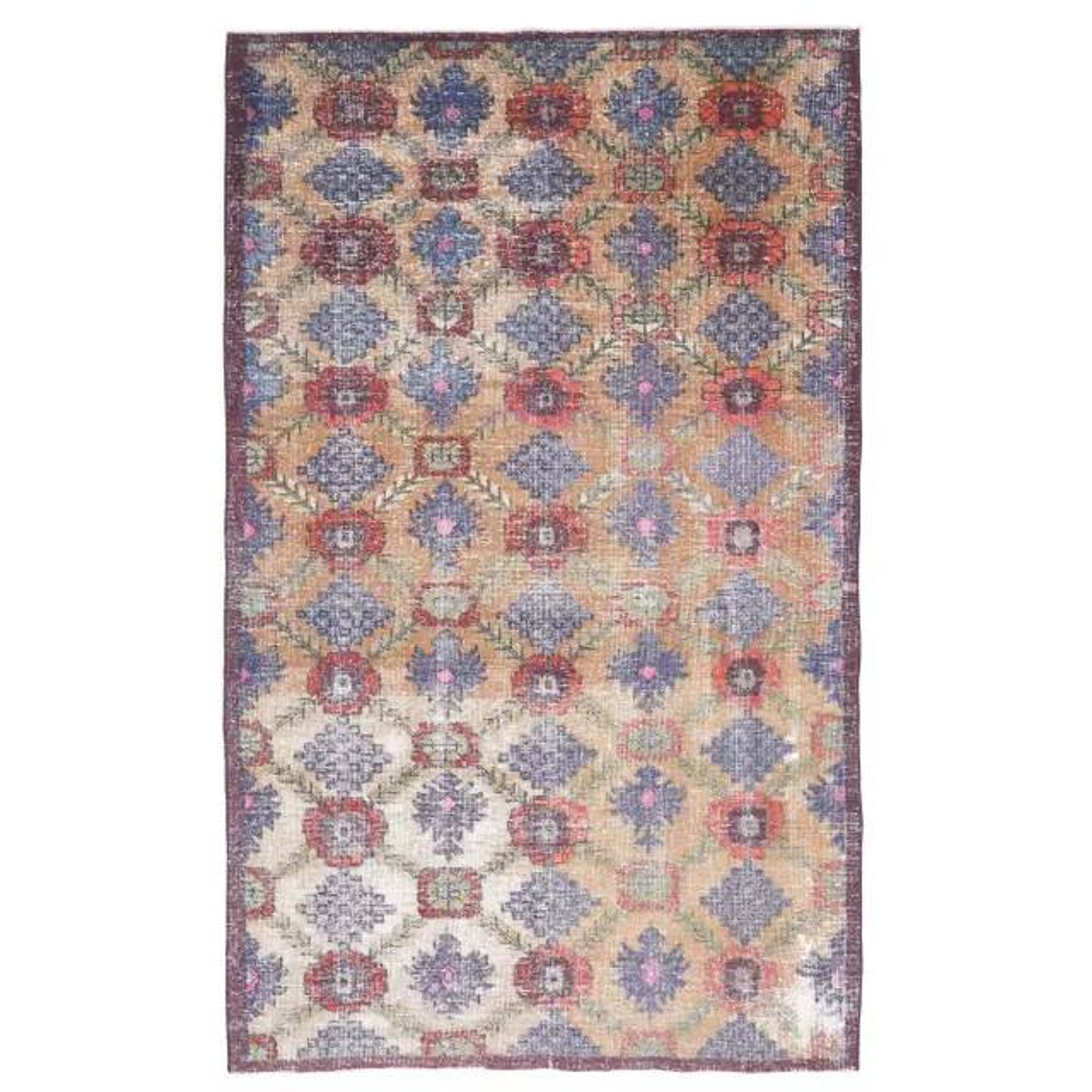 Tapis vintage turc Oushak fait main en laine et coton marron