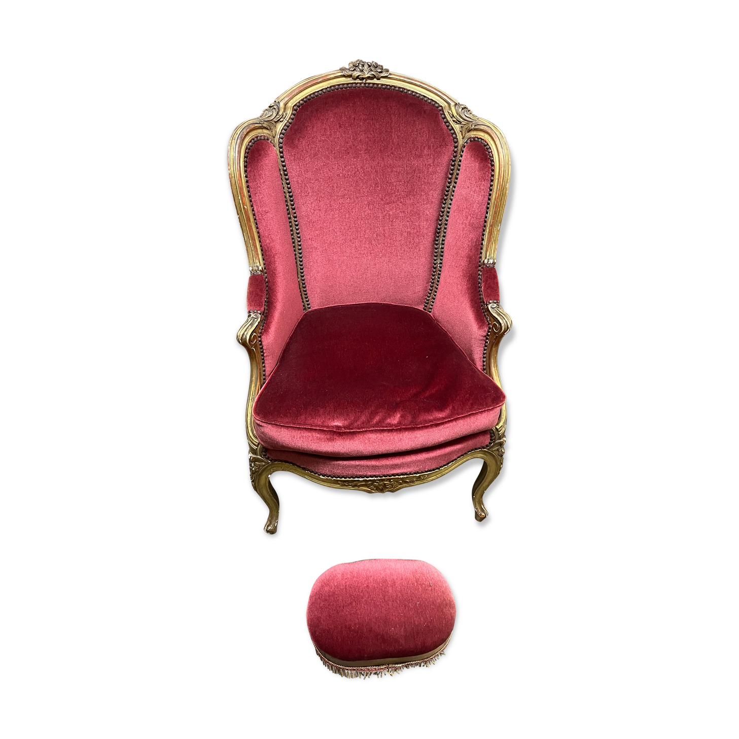 Gilded wooden armchair and footrest