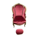 Fauteuil en bois doré et repose pieds