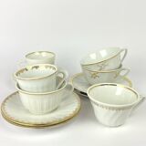 Vintage Mismatched Set of 6 Porcelain Cups and 5 Saucers - Gold