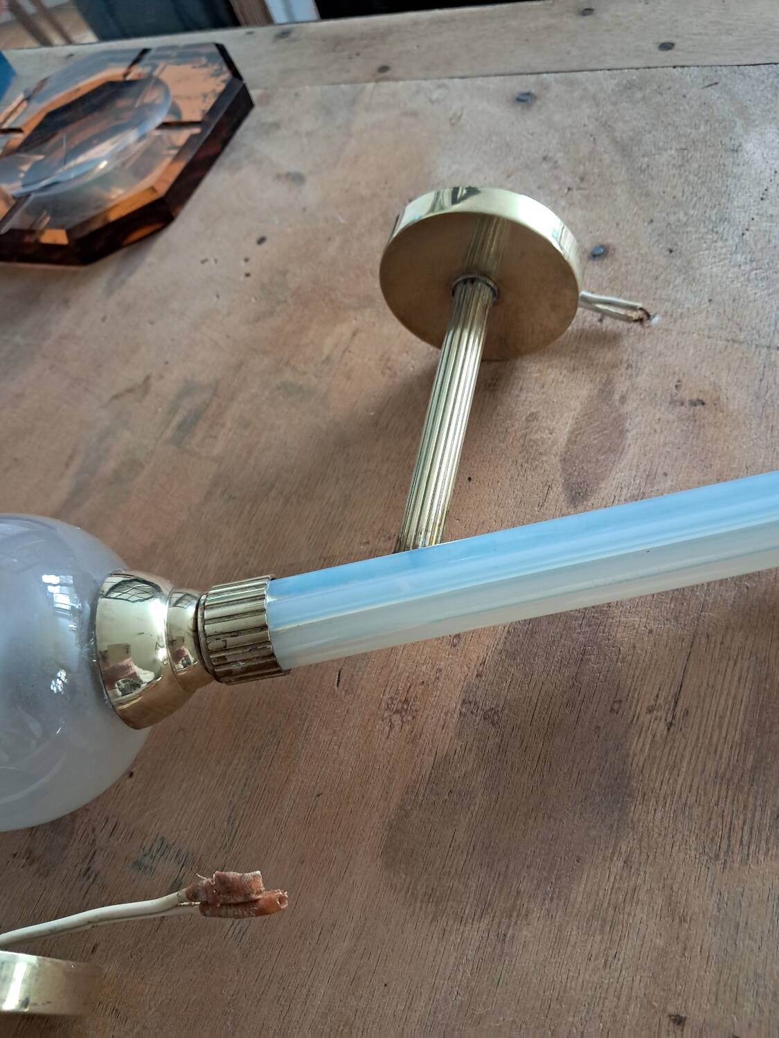 Pair of brass and glass wall sconces