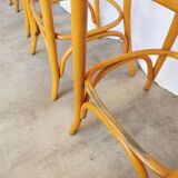 Ensemble de 4 chaises hautes de bar vintage en bois courbé avec accoudoirs / Couleur bois naturel