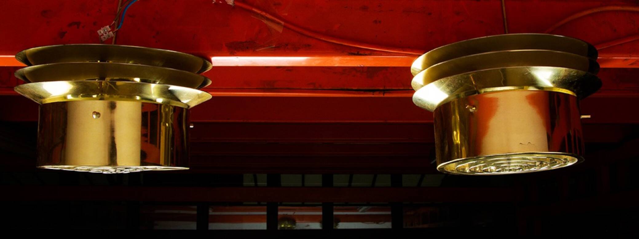 Pair of Danish brass ceiling lights model T742, Hans Agne Jakobson 1960.