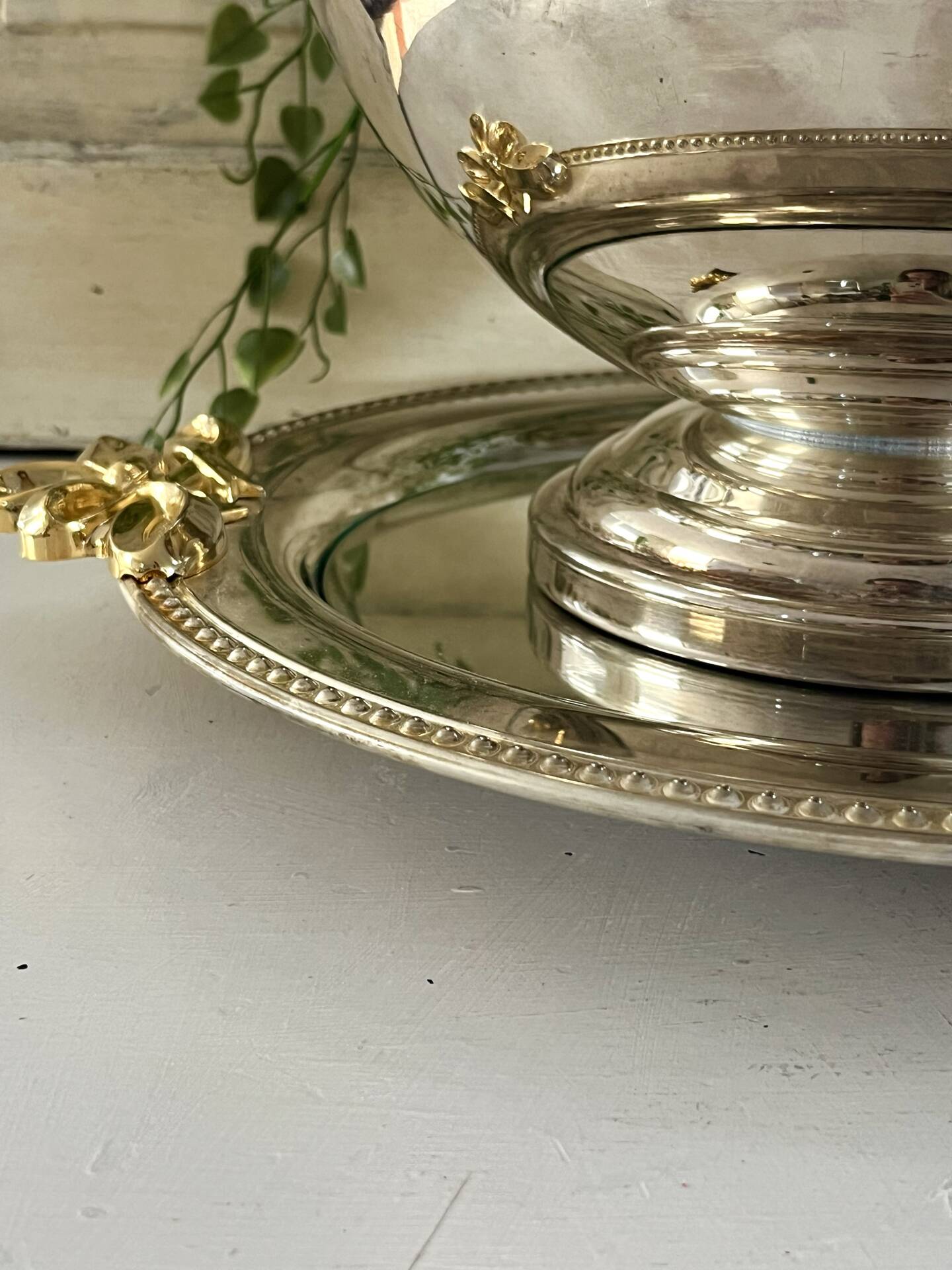 Silver Plated Grape Ice Bucket with Pedestal Tray, French ice bucket