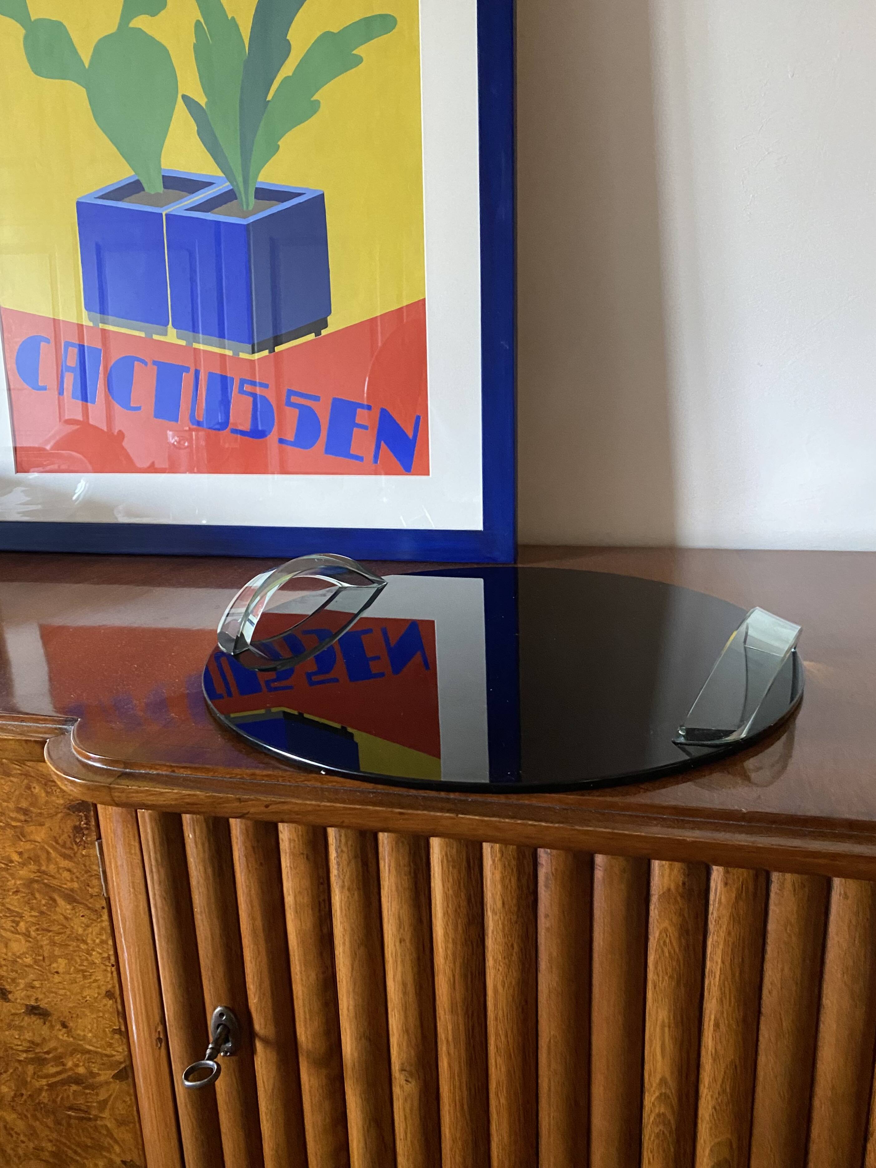 Hollywood regency black glass tray, Italy 1970s