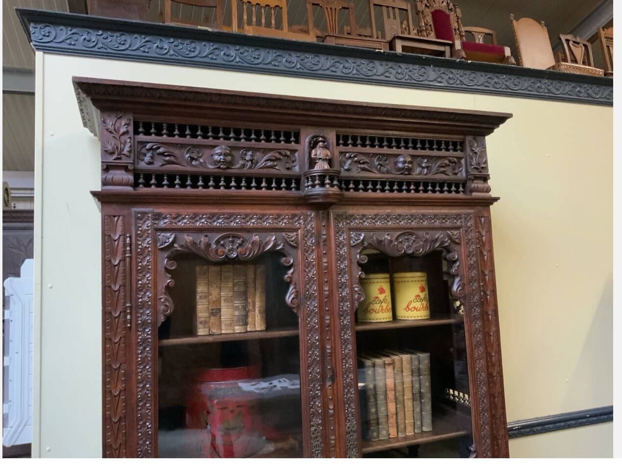 Antique impressive Breton display cabinet, bookcase