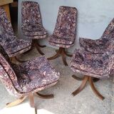 Series of 6 Scandinavian ergonomic and rotating chairs circa 1975
