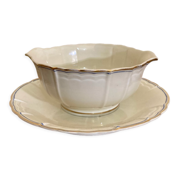 Saucière Limoges A. Lanternier 1911 liseré or et bleu