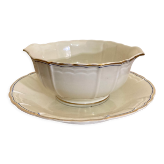 Limoges sauce boat A. Lanternier 1911 gold and blue edging