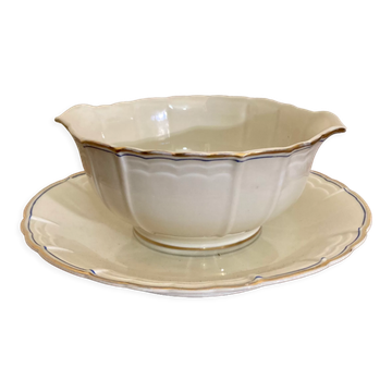 Limoges sauce boat A. Lanternier 1911 gold and blue edging