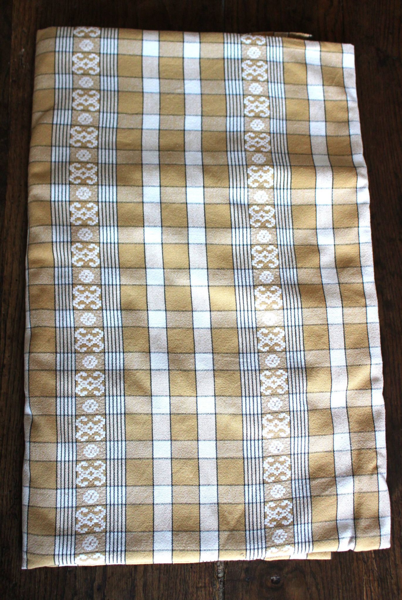 Nappe rectangulaire vintage beige à carreaux