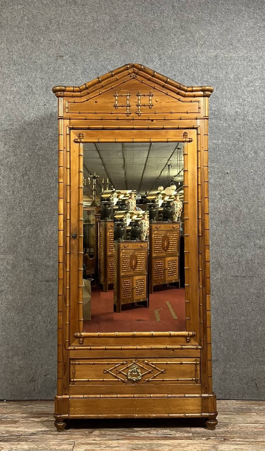 Napoleon III period wardrobe in bamboo-style cherry wood
