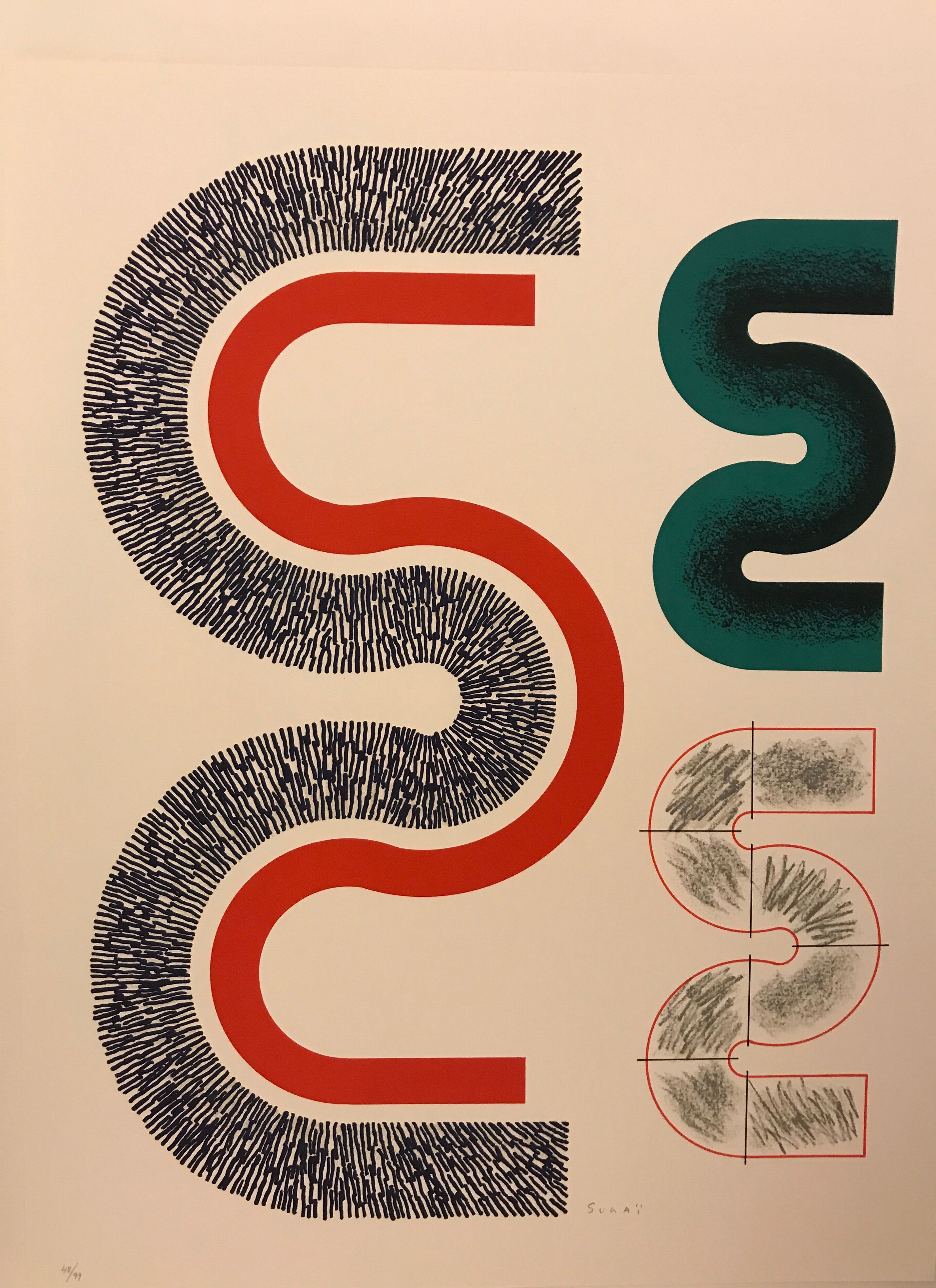 Original lithograph with signed embossing Kumi Sugai, S (3), 1990