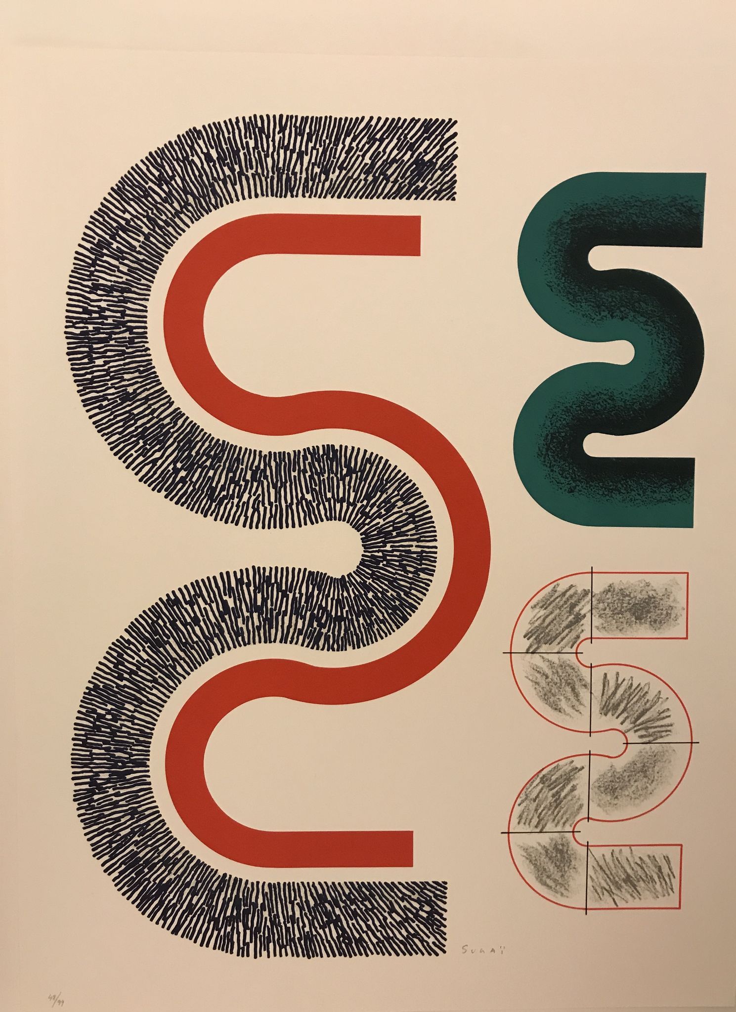 Lithographie originale avec gaufrage signée Kumi Sugai, S (3), 1990