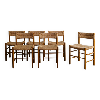 Set of Six Wooden Dining Dordogne Chairs by Charlotte Perriand, 1960s