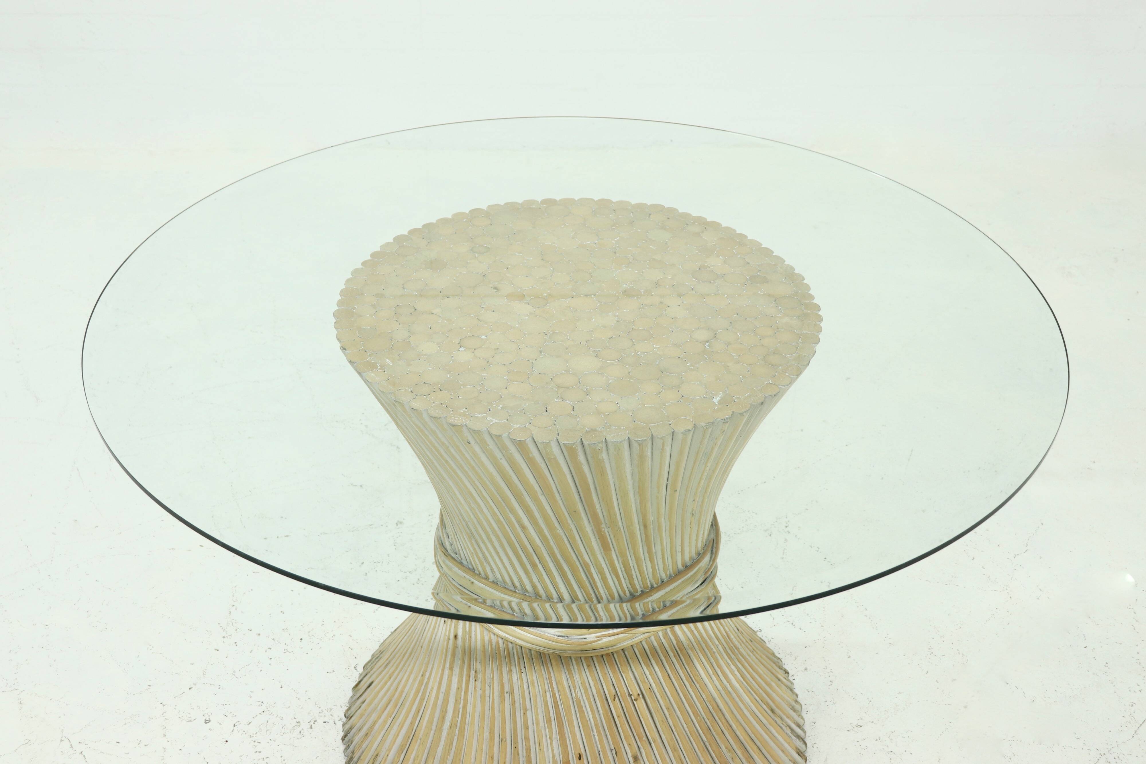 Bamboo and Glass Round Dining Table Attributed to McGuire, USA 1970s