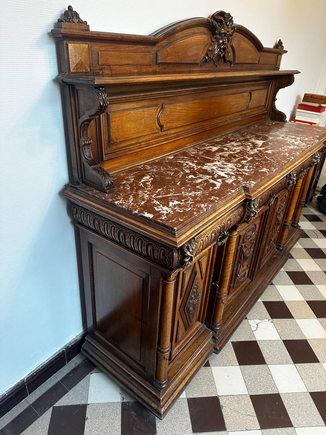 Two-part Renaissance-style buffet - Solid oak & marble, late 19th century