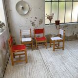 Set of 4 80s colored pine chairs