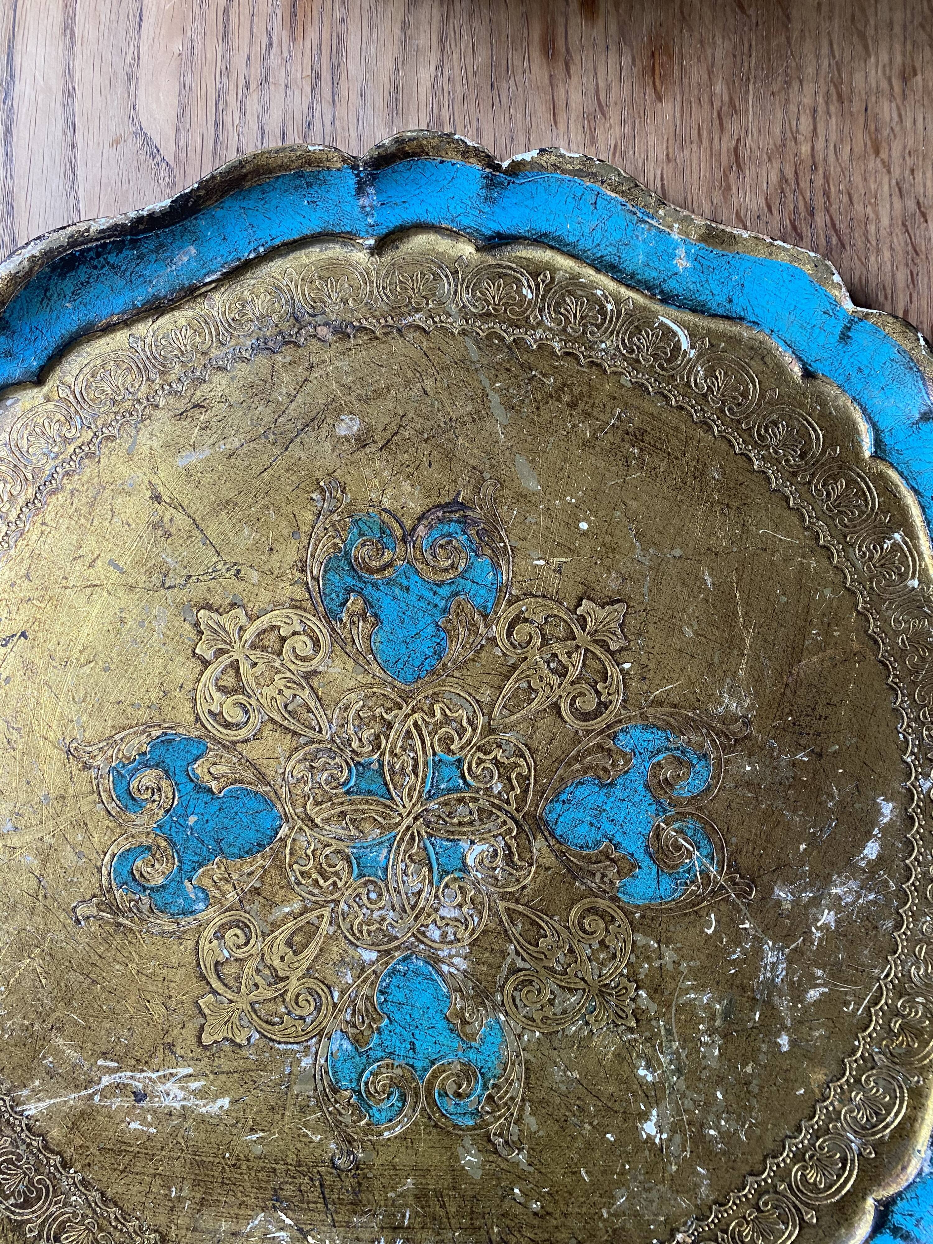 Florentine tray golden and turquoise blue