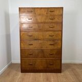 Tall chest of drawers, Art Deco weekly chest in flamed walnut, 1930-1940