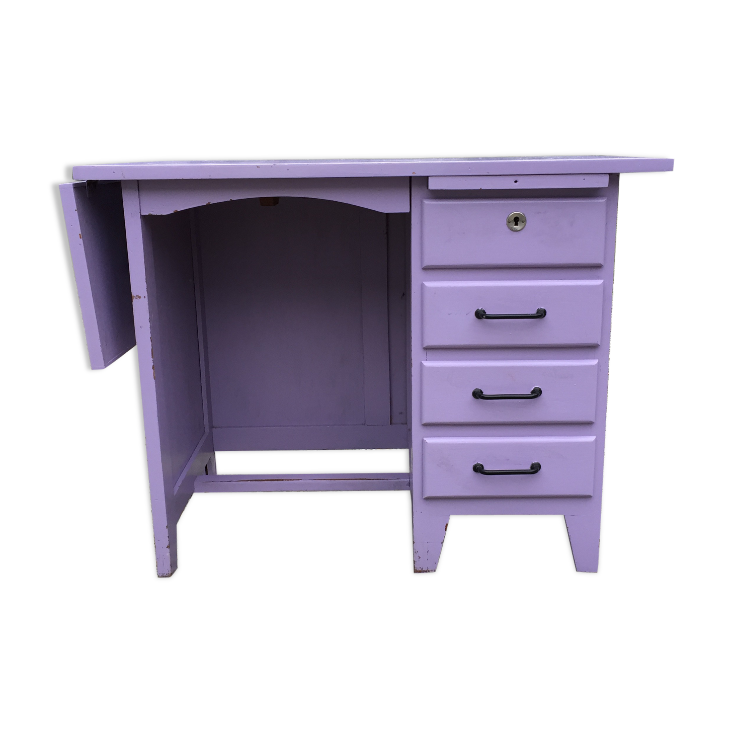 Vintage oak desk with 4 drawers painted in purple.