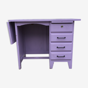 Vintage oak desk with 4 drawers painted in purple.