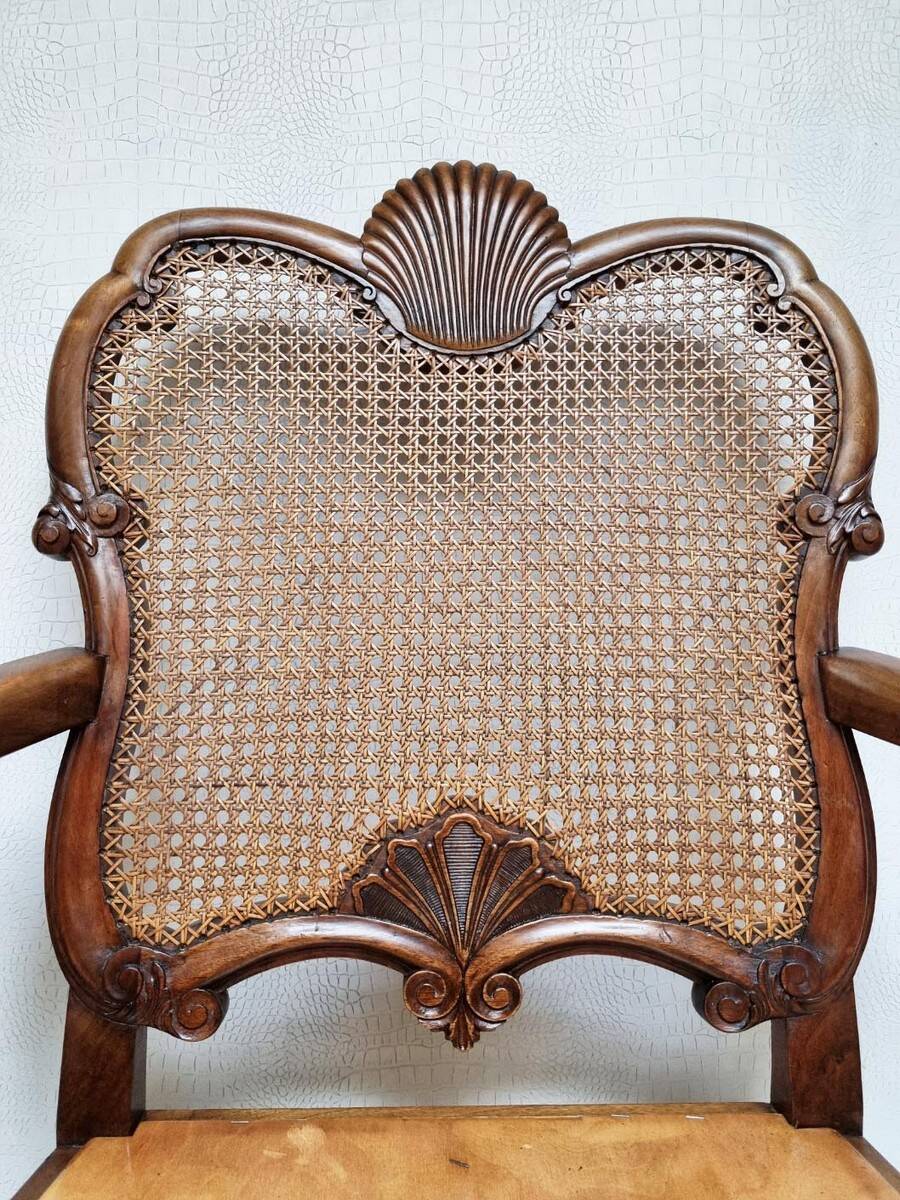 Chippendale Bergere Armchair, Carved Mahogany with Cane and Lion Claw Ball
