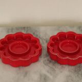 Pair of red Swedish candle holders designed by Gustavsberg
