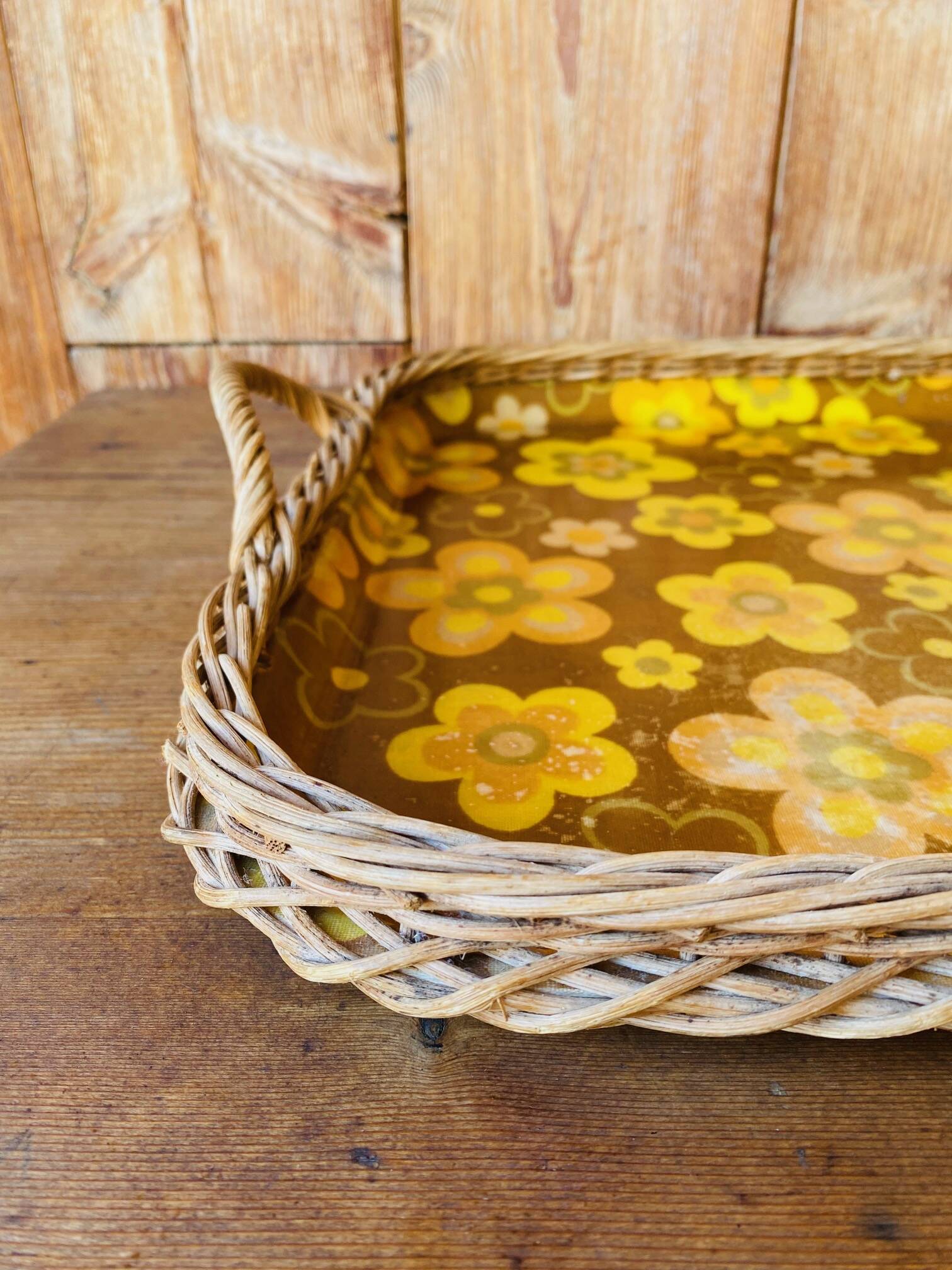 Vintage woven rattan tray