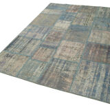 Handwoven turkish contemporary 175 cm x 242 cm blue patchwork carpet