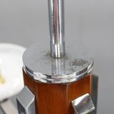 Lustre Art Déco en chrome et noyer avec abat-jour en verre opale, Tchécoslovaquie, 1