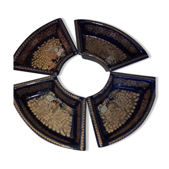 Set of 4 cups in chinese porcelain decoration "peacock"
