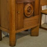 Solid oak display cabinet in the style of Charles Dudouyt, 1950s