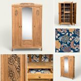 Parisian art deco wardrobe in solid raw oak, removable