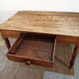 Old solid wood farmhouse table pitchpin turned legs 1 drawer