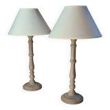 pair of taupe patinated wood lamps in classic Scandinavian style 48x25